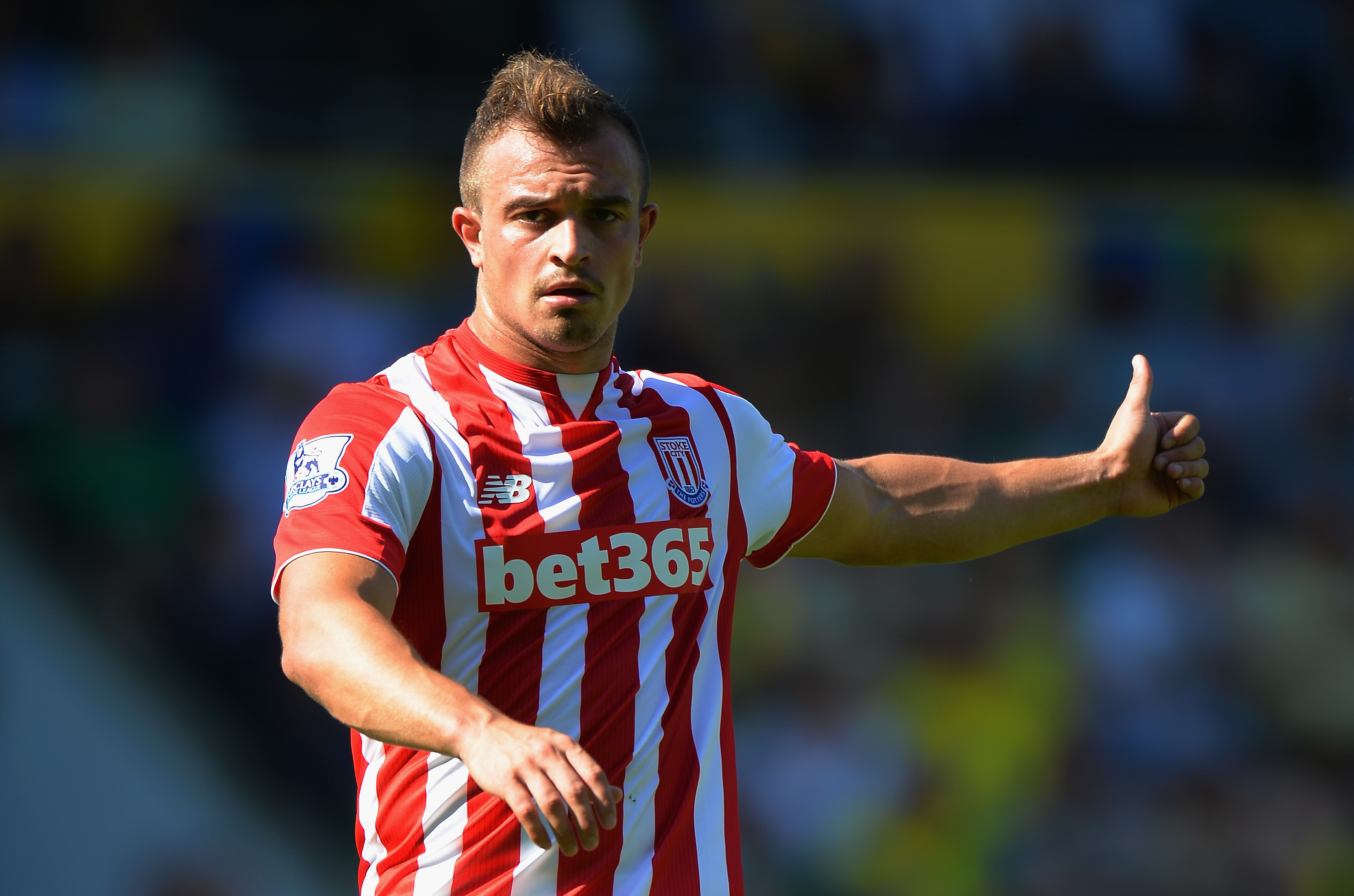 NORWICH, ENGLAND - AUGUST 22: Xherdan Shaqiri of Stoke City in action during the Barclays Premier League match between Norwich City and Stoke City at Carrow Road on August 22, 2015 in Norwich, England. (Photo by Tony Marshall/Getty Images)