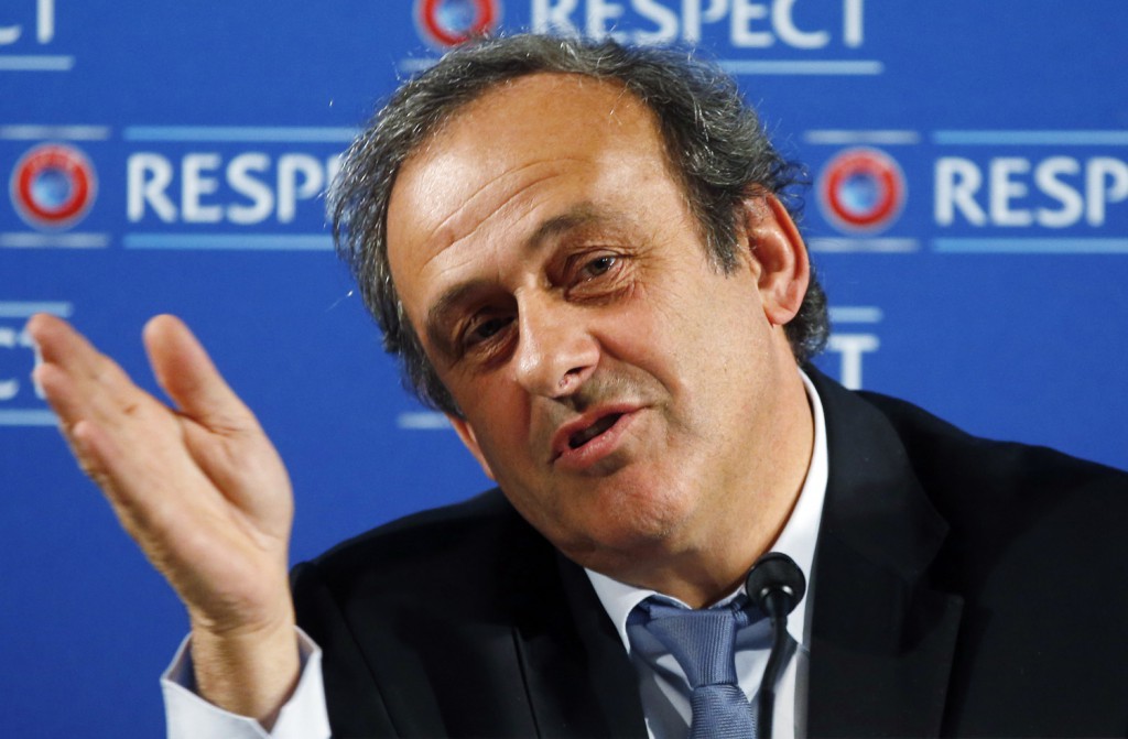 UEFA president Michel Platini speaks during a press conference on the eve of the qualifying draw of the 2016 European Football Championship on February 22, 2014 in Nice, southeatern France. AFP PHOTO / VALERY HACHE (Photo credit should read VALERY HACHE/AFP/Getty Images)